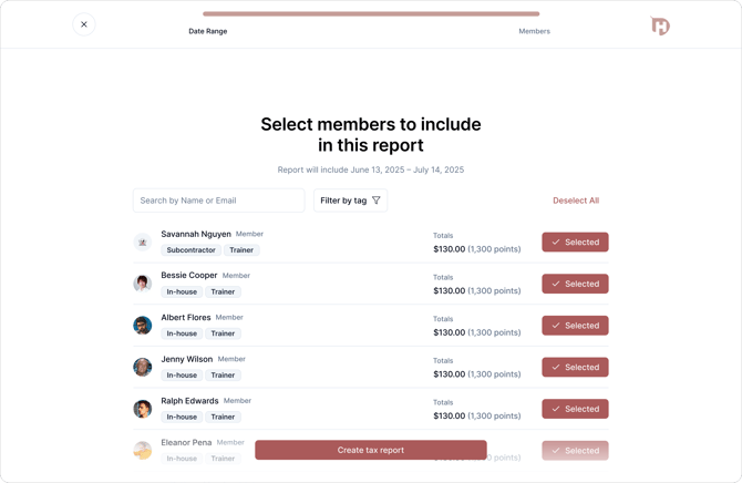 55 tax reports showing date range selection