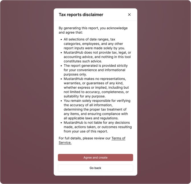 56 tax showing disclaimer modal